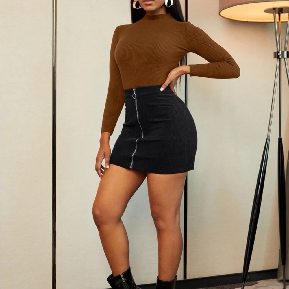Corduroy Zip Up Skirt